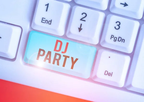 Handwriting text writing Dj Party. Concept meaning demonstrating who introduces and plays recorded popular music on radio. — Stok fotoğraf