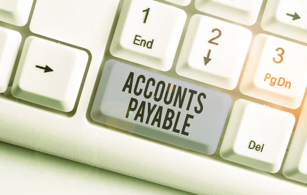 Writing note showing Accounts Payable. Business photo showcasing money owed by a business to its suppliers as a liability.