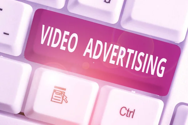 Word writing text Video Advertising. Business concept for encompasses online display advertisements that have video.