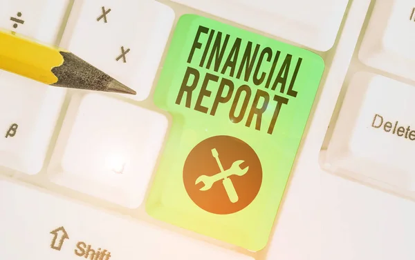 Konceptualny rękopis przedstawiający Raport Finansowy. Zdjęcie biznesowe przedstawiające formalne zapisy działalności finansowej przedsiębiorstwa. — Zdjęcie stockowe