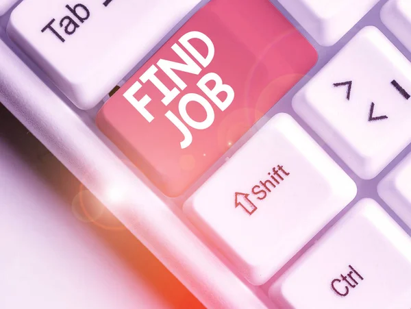 Sinal de texto mostrando Find Job. Foto conceitual Um ato de demonstração para encontrar ou procurar trabalho adequado para sua profissão . — Fotografia de Stock