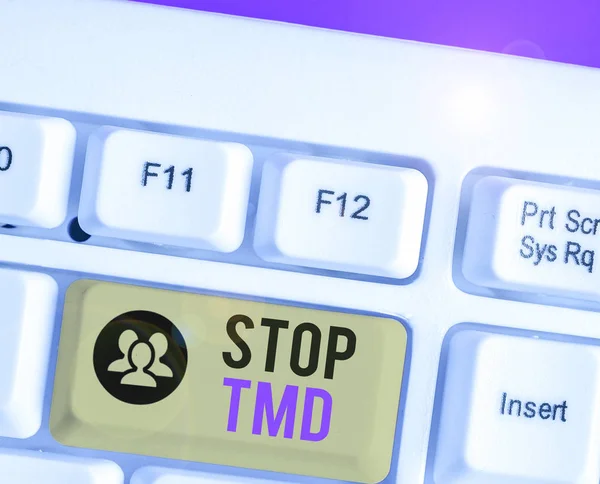 Escritura manual conceptual que muestra Stop Tmd. Texto de la foto de negocios Prevenir el trastorno o problema que afecta a los músculos de masticación . —  Fotos de Stock