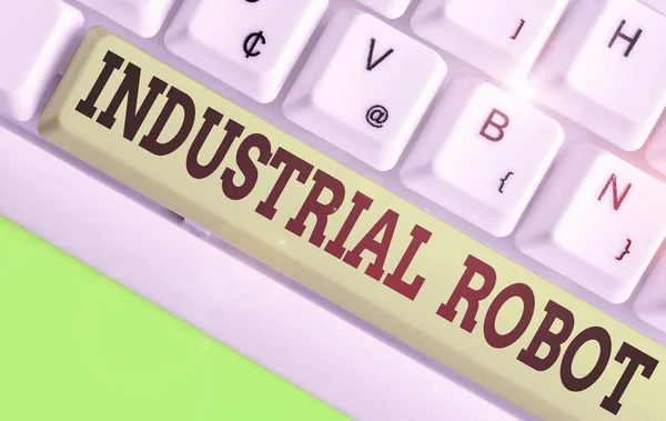 Tekst schrijven Industrial Robot. Bedrijfsconcept voor robotmechanismen die worden gebruikt bij de vervaardiging van producten. — Stockfoto
