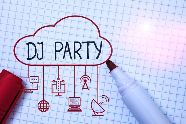 Psaní textovek DJ Party. Obchodní koncept pro ukázku toho, kdo představuje a přehrává nahranou populární hudbu v rádiu. — Stock fotografie