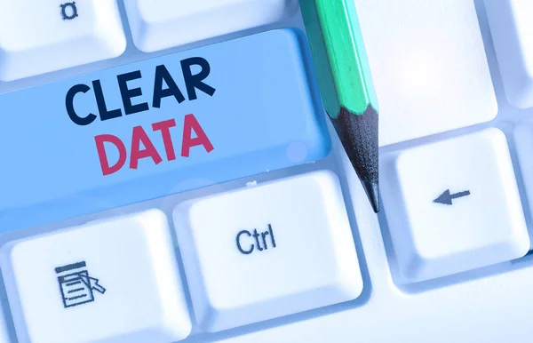 Conceptual hand writing showing Clear Data. Business photo text act of removing unwanted data or information in a storage disk. — Stock Photo, Image