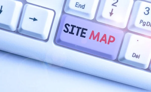 Κείμενο εγγραφής κειμένου Χάρτης Ιστοσελίδας. Επιχειρηματική ιδέα για σχεδιαστεί για να βοηθήσει τόσο τους χρήστες και τις μηχανές αναζήτησης περιηγηθείτε στην ιστοσελίδα. — Φωτογραφία Αρχείου