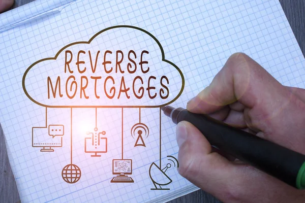Word writing text Reverse Mortgages. Business concept for borrower to access the unencumbered value of the property. — Stockfoto