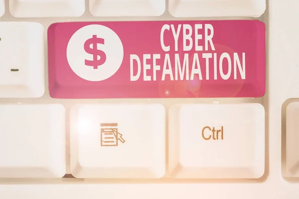 Konceptuell handskrift som visar Cyber Defamation. Affärsfoto visar förtal som utförs via digitala medier oftast via Internet. — Stockfoto