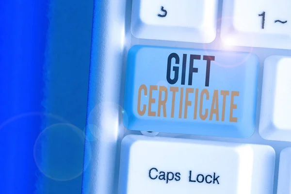 Text sign showing Gift Certificate. Conceptual photo certificate entitling the recipient to receive goods.