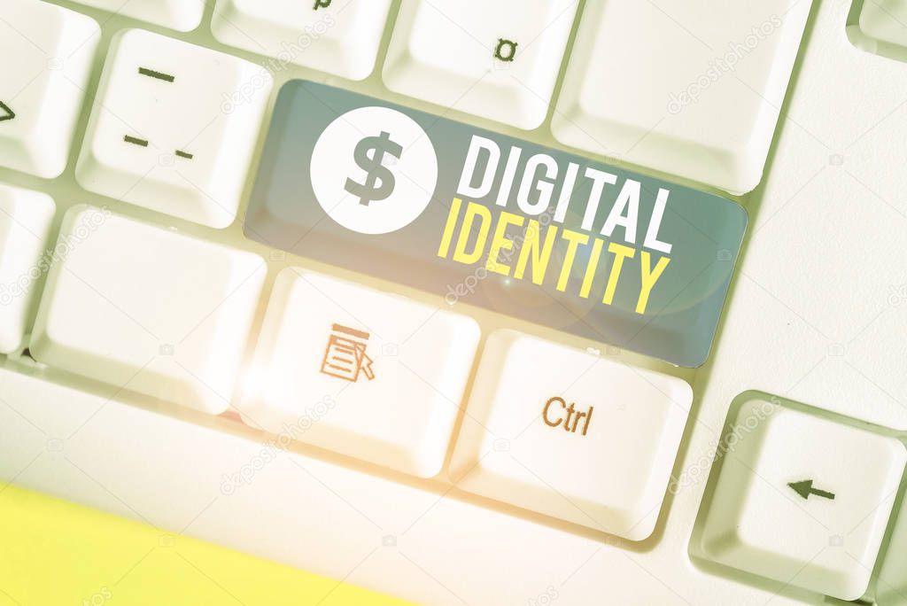 Conceptual hand writing showing Digital Identity. Business photo text networked identity adopted or claimed in cyberspace.