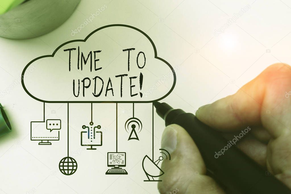 Conceptual hand writing showing Time To Update. Business photo text act updating something someone or updated version program.
