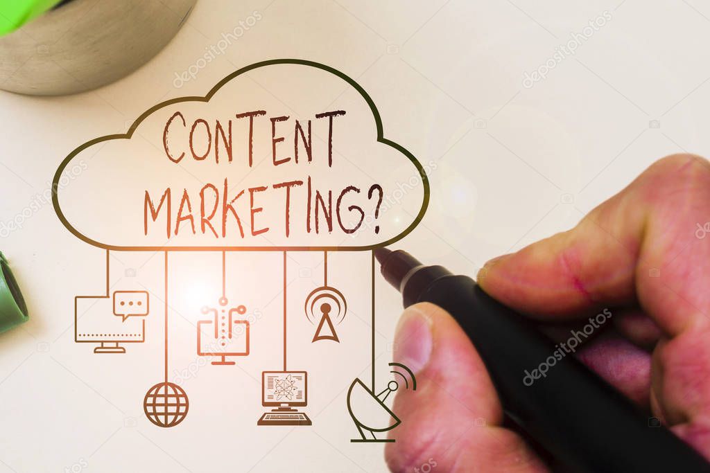 Conceptual hand writing showing Content Marketing question. Business photo text involves creation and sharing of online material.