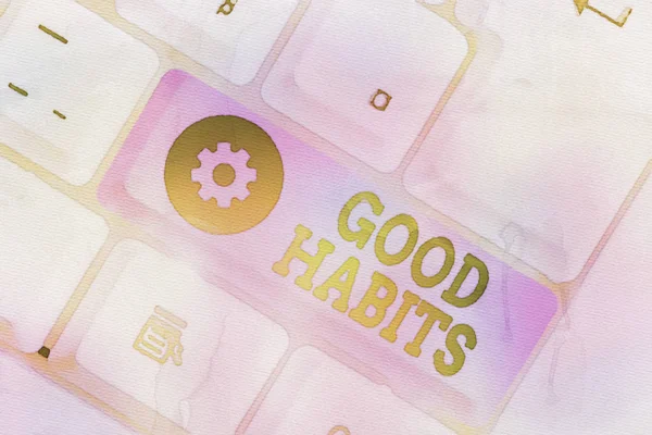Handschrift tekst schrijven Good Habits. Begrip betekent gedrag dat gunstig is voor je s is lichamelijke of geestelijke gezondheid. — Stockfoto