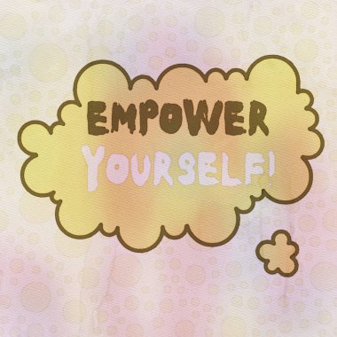 Kendini Güçlendirdiğini gösteren kavramsal el yazısı. İş fotoğrafçılığı hayatımızın kontrolünü ele alıyor hedefler belirliyor ve seçimler yapıyor. Eşitsiz şekilli şekil çok renkli nesne tasarımı..