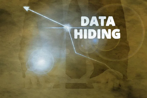 Writing note showing Data Hiding. Business photo showcasing Secretly embedding data in graphics images and other file types.
