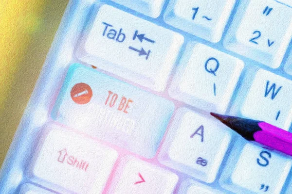 Text sign showing To Be Continued. Conceptual photo indicate that the story continues in the next episode White pc keyboard with empty note paper above white background key copy space.