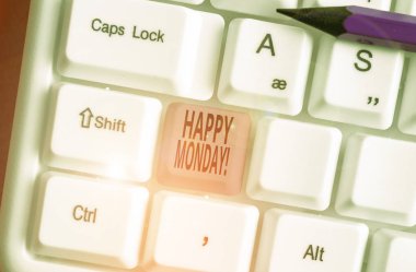 Kelime yazma metin Happy Monday. Ona büyük yeni bir hafta dilemek için sipariş gösteren söylemek için iş kavramı.