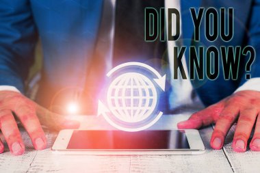 Did You Know Question'ı gösteren not yazma. Birisine gerçeği veya olayı bilip bilmediğini sorduğunuzda çekilen iş fotoğrafı.