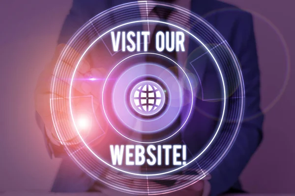 Handstil text skriv besök vår hemsida. Begrepp som betyder besökaren som anländer till webbplatsen och fortsätter att bläddra. — Stockfoto