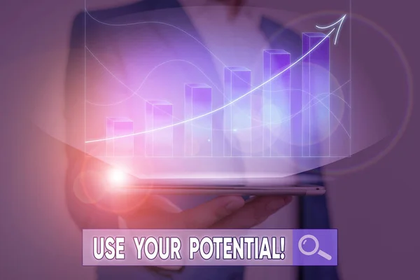 Szóírás szöveg Használd a potenciálodat. Üzleti koncepció a lehető legtöbb természetes képesség eléréséhez. — Stock Fotó