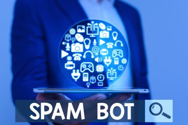 Kelime yazma metni spam botu. İnternet 'te kullanıcılara spam gönderen özerk program için iş kavramı.