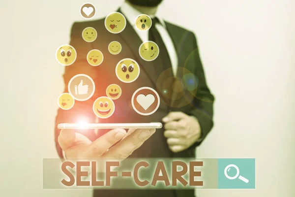 Text sign showing Self Care. Conceptual photo the practice of taking action to improve one s is own health. — Stock Photo, Image