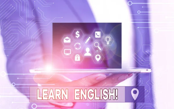 Escritura a mano Aprende inglés. Concepto de ganancia de significado adquirir conocimientos en nuevo idioma por estudio . —  Fotos de Stock