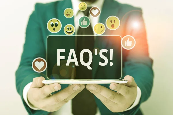 Writing note showing Faq. Business photo showcasing a list of questions ...