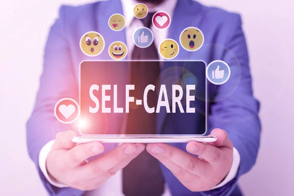 Writing note showing Self Care. Business photo showcasing the practice of taking action to improve one s is own health. — Stock Photo, Image