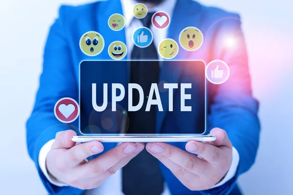 Writing note showing Update. Business photo showcasing by adding new information or making corrections Up to date. — Stock Photo, Image