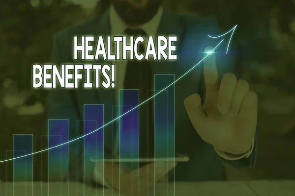 Tekst teken dat gezondheidsvoordelen toont. Conceptuele foto maandelijkse Fair Market valueverstrekt aan werknemer afhankelijke personen. — Stockfoto