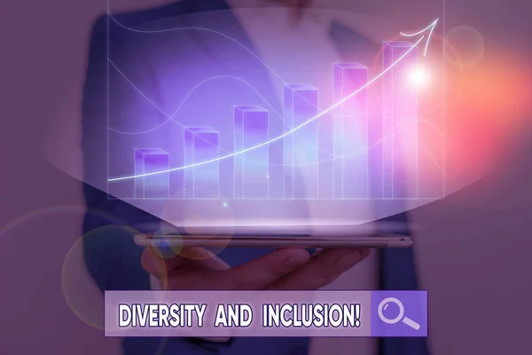 Texto para escrita de palavras Diversidade e Inclusão. Conceito de negócio para diferença de huanalysis gama inclui raça etnia gênero . — Fotografia de Stock