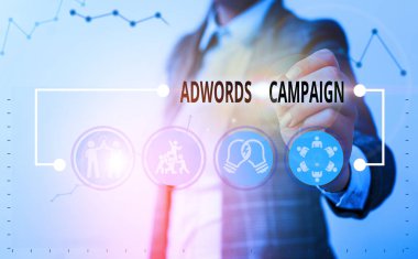 Adwords Kampanyasını gösteren kavramsal el yazısı. Doğru anahtar kelimelerle doğru ziyaretçileri hedef alan iş fotoğrafı gösterme stratejisi.