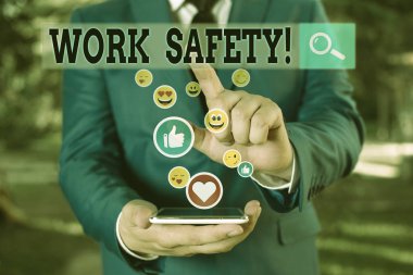 Kelime yazma metni İş Güvenliği. Çalışanların sağlığını sağlamak için uygulanan politika ve prosedürler için iş kavramı.