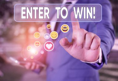 Enter To Win'i gösteren not yazma. Ödül kazanma ödülü için bir değer alışverişi gösteren iş fotoğrafı.