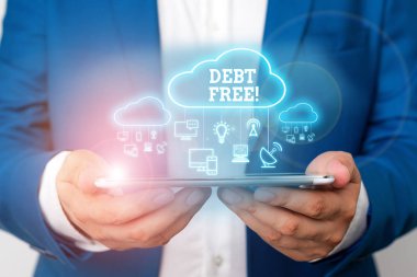 Text sign showing Debt Free. Conceptual photo does not owning any money to any individual or companies.