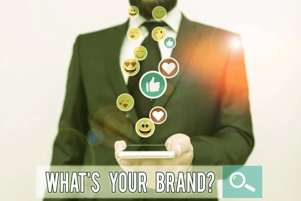 Текст для написания слов What S Your Brand. Бизнес-концепция для запроса о логотипе продукта или о том, что вы общаетесь . — стоковое фото