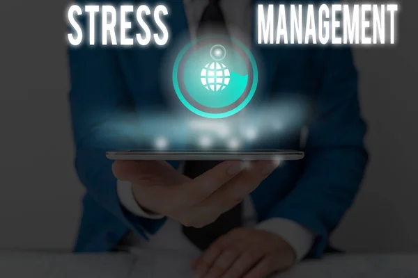 Handschrift tekst schrijven Stress Management. Concept betekent leren hoe je je moet gedragen en denken om stress te verminderen. — Stockfoto