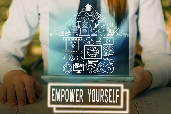 Writing note showing Empower Yourself. Business photo showcasing giving you the power to take control of your own destiny. — Stok fotoğraf