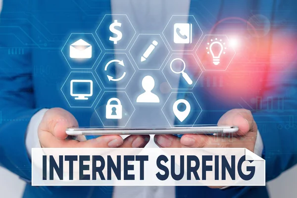 Textsurfen im Internet. Geschäftskonzept für das Surfen im Internet im World Wide Web. — Stockfoto