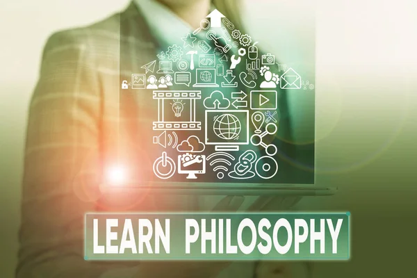 Text sign showing Learn Philosophy. Conceptual photo learn to develop sound methods of research and analysis. — Stock Photo, Image
