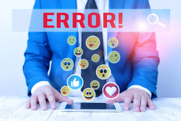 Text sign showing Error. Conceptual photo state or condition of being wrong in conduct judgement or program. — Stock Photo, Image