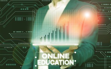 Çevrimiçi Eğitimi gösteren kavramsal el yazısı. İnternet üzerinden gerçekleşen iş fotoğrafı tanıtım türünde öğrenme.