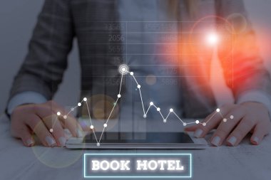 Kitap Oteli 'ni gösteren bir yazı. Kavramsal fotoğraf. Otel odası ya da kalacak yer ayarlamak için..