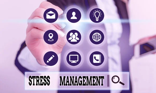 Handschrift tekst Stress Management. Concept betekent leren hoe je je moet gedragen en denken om stress te verminderen. — Stockfoto