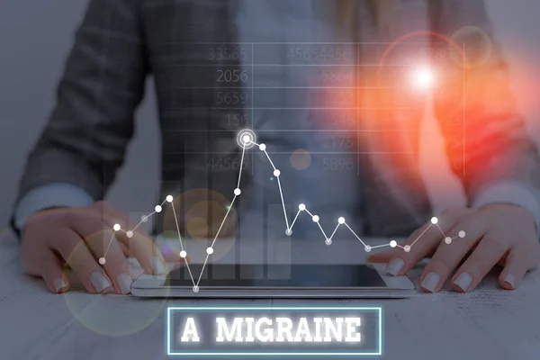 Signo de texto que muestra una migraña. Dolor de cabeza pulsátil recurrente foto conceptual que afecta a un lado de la cabeza . —  Fotos de Stock