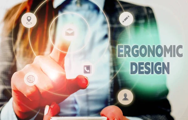 Ergonomik Tasarımı gösteren kavramsal el yazısı. Kullanıcıların ihtiyaçlarına uygun bir iş fotoğrafı tanıtımı veya tasarımı. — Stok fotoğraf