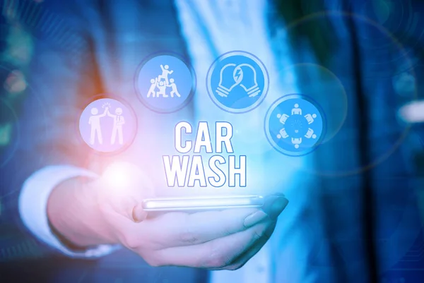 Conceptual hand writing showing Car Wash. Business photo text a building containing equipment for washing cars or other vehicles. — 图库照片