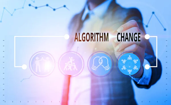 Conceptual hand writing showing Algorithm Change. Business photo showcasing change in procedure designed to perform an operation. — Stock Photo, Image