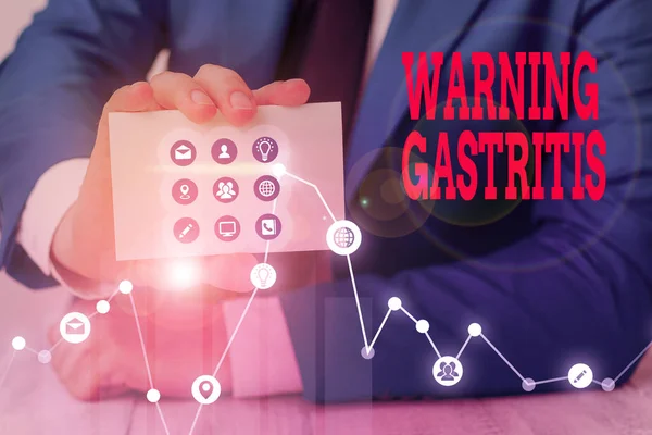 Konceptuell handstil som visar Warning Gastritis. Företagsfoto visa upp tidiga råd om inflammation i slemhinnan i magen. — Stockfoto